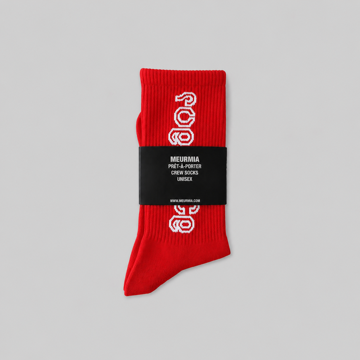 red / white script socks