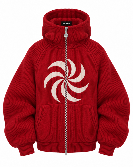 red "borjghali" knit zip-hoodie