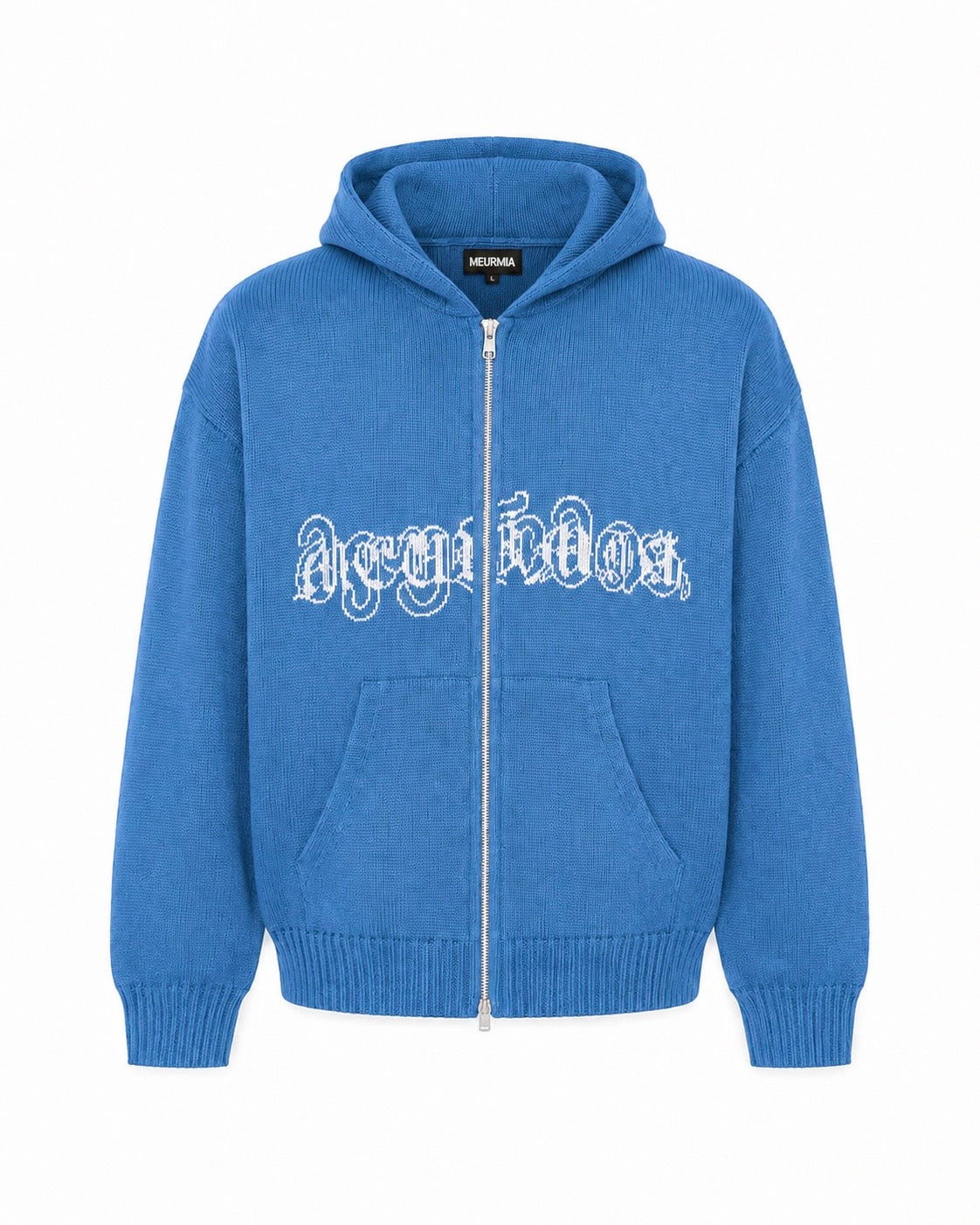azure blue "SCRIPT" knit jacket