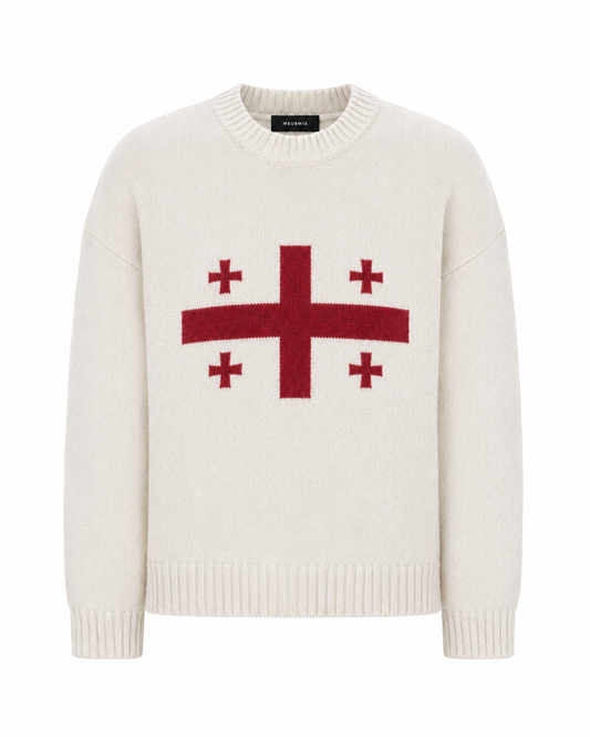 white "georgia flag" knit sweater