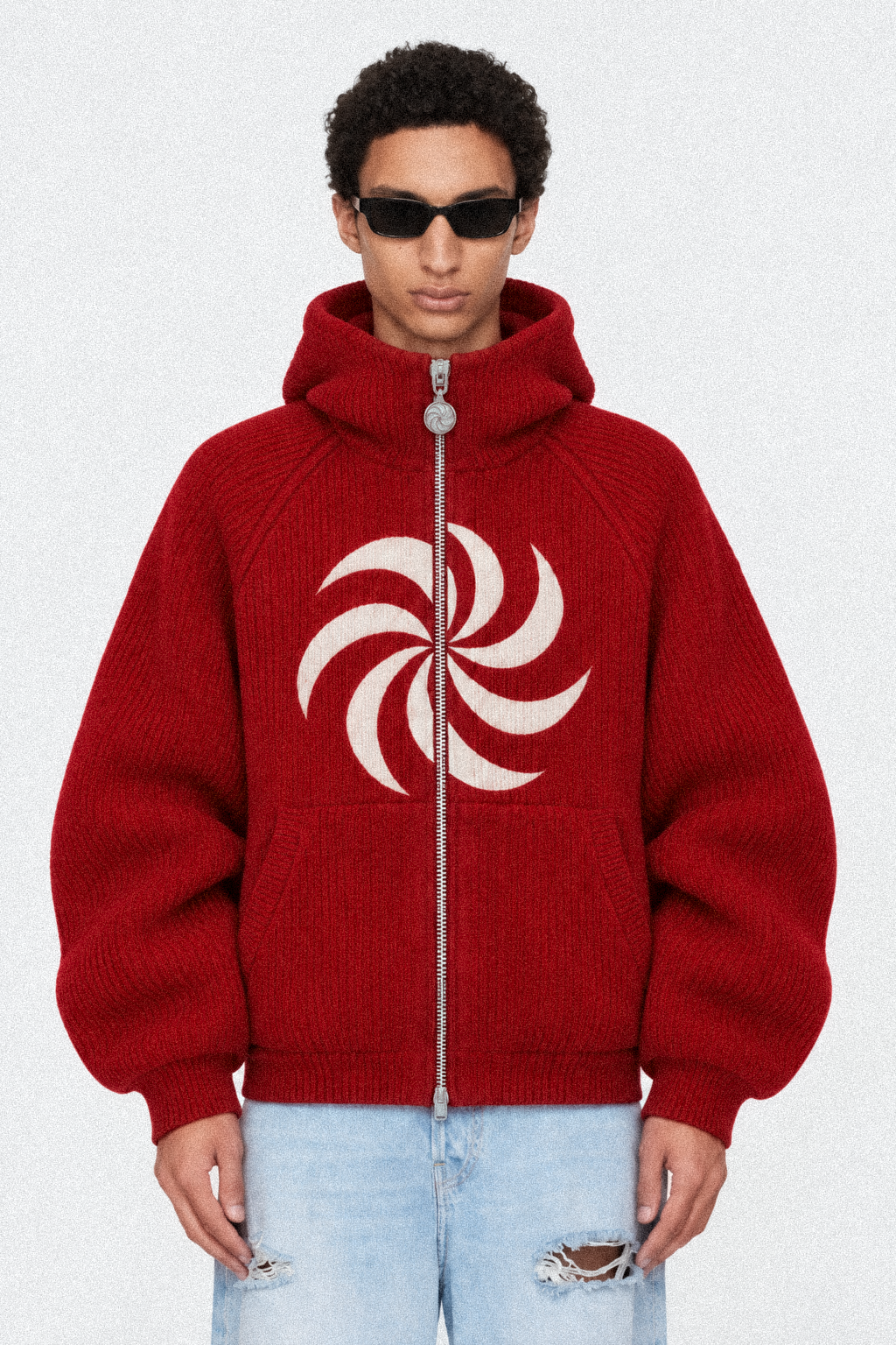 red "borjghali" knit zip-hoodie