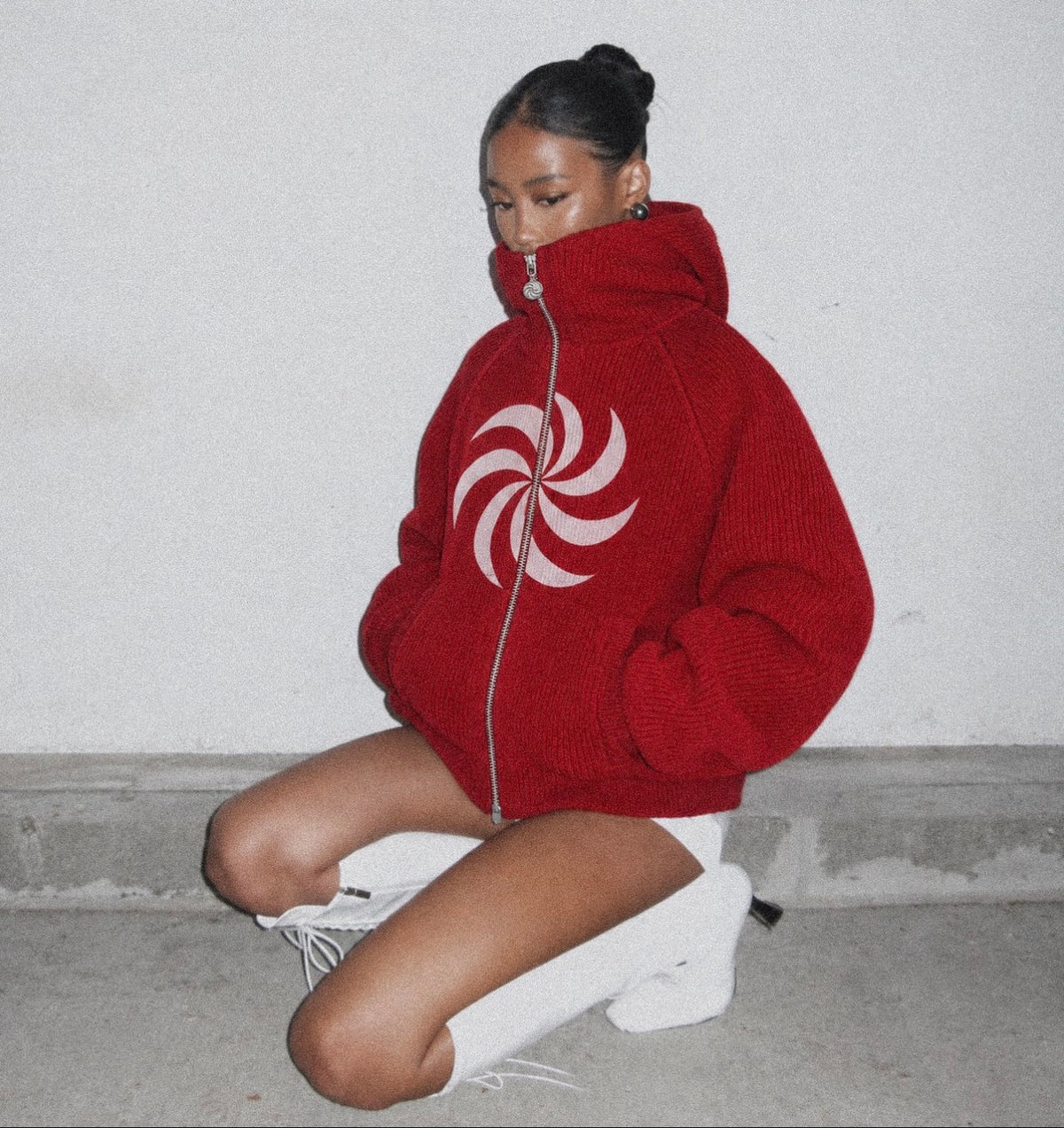 red "borjghali" knit zip-hoodie