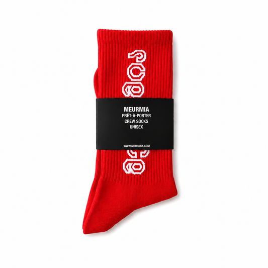 red / white script socks