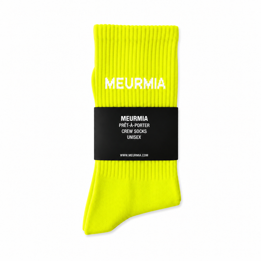 yellow / white logo socks
