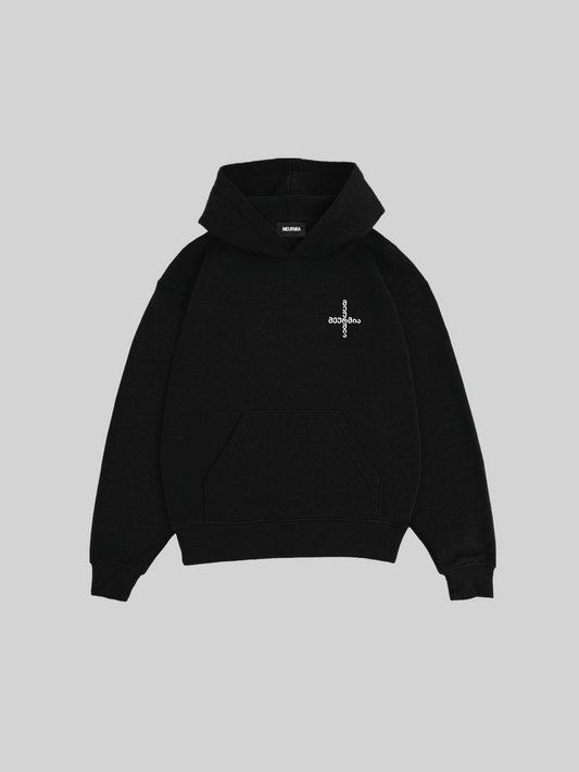 BLACK "SCRIPT CROSS" HOODIE