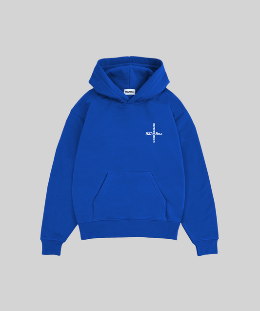 BLUE "SCRIPT CROSS" HOODIE